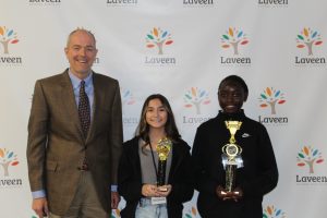 Dr. Sprout with spelling bee champions